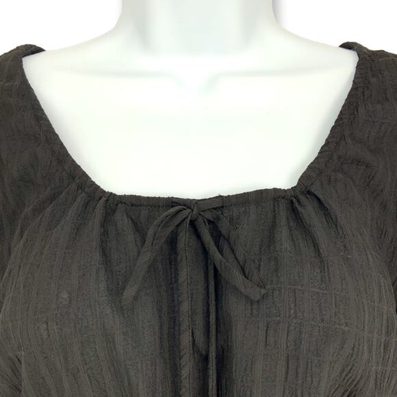 WAYF Nordstrom | NWT | Small | Gauzy Semi-Sheer Black Long Sleeve Cropped Blouse - Picture 2 of 9